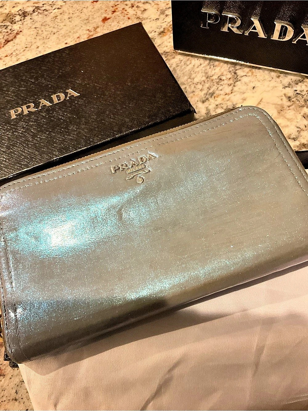 Prada Leather Zip-Around Wallet in Gray